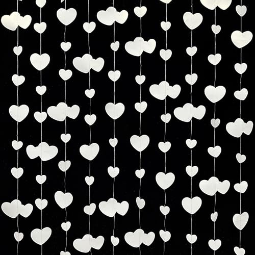 52ft White Heart Party Decorations Kit, Double-Sided Paper Hanging Banner for Birthday, Wedding, Engagement, Bridal Shower, Showcase, Home, Garden Party, Outdoor