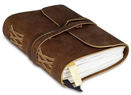 WANDERINGS Ledergebundenes Notizbuch - Blanko Papier - Handgefertigtes Echtleder-Notizbuch, Geeignet als Planner, Tagebuch oder Kleines Notizheft -