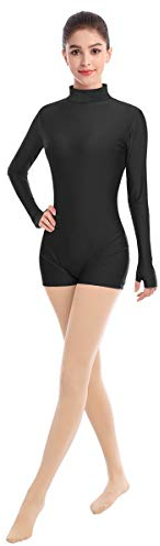 IMEKIS Damen Ballettanzug Langarm Spandex Bodysuit Rollkragen Ballett Tanzbody Trikot Einteiler Gymnastik Turnanzug Bademode Sport Body Top