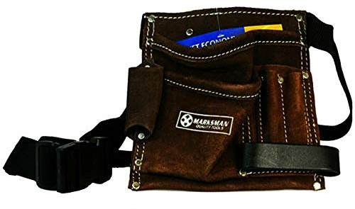 Marksman 5 x Pockets Professional Tool Belt Leather Adjustable Pouch Builders Construction Economy Split Suede Apron Work Bag Holder Nail UK Free P&P