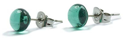 Handgemachte Ohrstecker Glas – minimalistische Ohrringe zeitlos & elegant – Edelstahl Stecker – Schmuck Geschenk für Frauen & Freundin - türkis