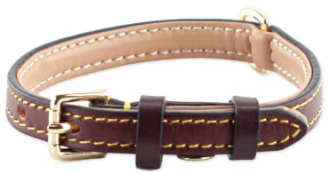 Brute Strength – Hundhalsband i läder – Brun – S · 26–33 cm | Vadderat hundhalsband i fullnarvsläder med mässingsspänne och separat ring för hundbricka; för små och stora hundar