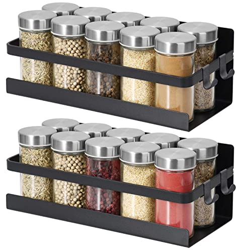 2 Pack Magnetic Spice Rack Seasoning Organizers Refrigerator Shelf Fridge Side Wall Mount Storage Rack Metal Jar Holder Utensils Towel Shelves Home Kitchen Organization Spice Stand Cabinet - Black