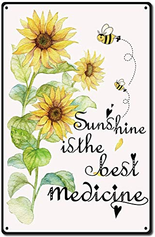 CREATCABIN Sunflower Bee Tin Sign Vintage Metal Signs Iron Painting Retro Metal Tin Sign Plaque Poster Wall Art Garden House Plaque for Bathroom Kitchen Cafe Wall Halloween Christmas Decor 8 x 12 Inch