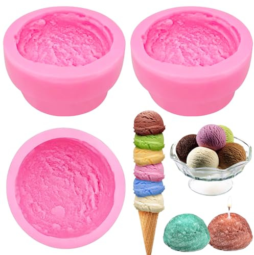 KuuGuu 3 PCS 3D Ice Cream Ball Shape Silicone Molds Semi Sphere Mold Cookie Pastry Mold for Chocolate Pudding Dome Mousse Fondant Cake Decoration DIY Clay Kitchen Baking Soap Candle