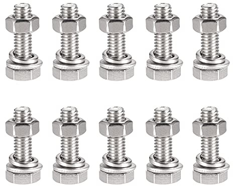 sourcing map M6 x 25mm Hex Head Screws Bolts, Nuts, Flat & Lock Washers Kits, 304 Stainless Steel Fully Thread Hexagon Bolts 10 Sets