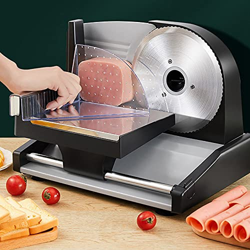 Cortadora de pan Eléctrica Rebanadora de pan Automatico, Cortafiambres con hoja de acero Inoxidable, Cortador de Verduras Electrico - Carne (grosor de corte 0-15 mm, 200W)