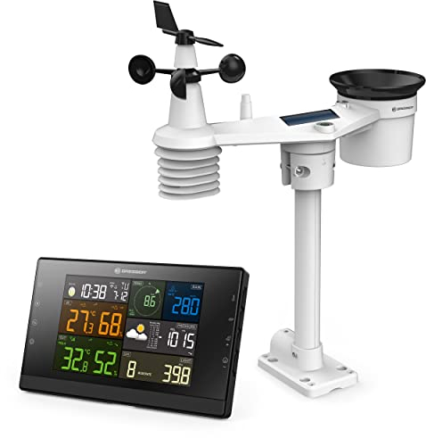 Bresser Wetterstation Funk mit Außensensor - WLAN-Wettercenter Profi-WSC mit 7-in-1-Sensor inkl. batterieunterstützendem Solarpanel, Wind- und Regenmesser, schwarz