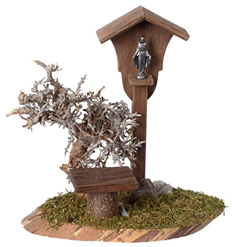 Holyart Nicchia con Madonnina Artigianale in Legno 15x10x5cm per presepe 10-12 cm