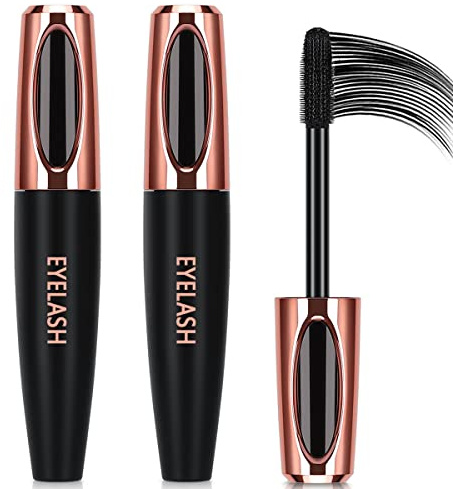 2 Pack 4D Silk Fiber Lash Mascara, Long Lasting Eyelashes, Lengthening and Thick, Waterproof & Smudge-Proof, All Day Exquisitely Full