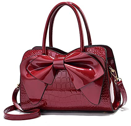 NICOLE & DORIS Handtaschen Damen Kleine Henkeltasche Frau Mode Tasche Designer Umhängetasche Mädchen Schultertasche Lackleder Handtasche Abendtasche Rotwein