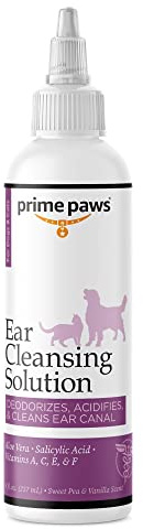 Ear Cleansing Solution for Dogs and Cats - Pet Ear Cleaner Removes Odor & Wax - Deodorizing Dog Ear Cleaner Solution with Aloe & Vitamins - Sweet Pea & Vanilla Scent - 8 oz