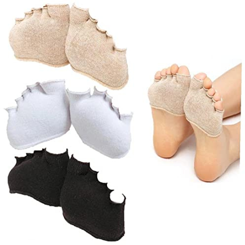 Fopytu 3 Paires de Chaussettes pour Femmes sans Spectacle à Cinq Orteils sans Talon Avant-Pied Demi-Bateau Femme Sport d'été antidérapant Invisible Demi-Pied Respirant Chaussette