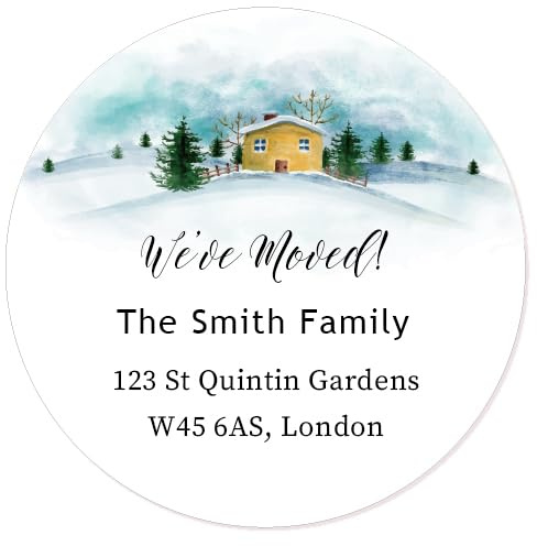 50 New Address Labels, Custom Any Text Stickers, Moving Announcements Stickers, Business Product 40mm - Rd 402 (005 Winter House)