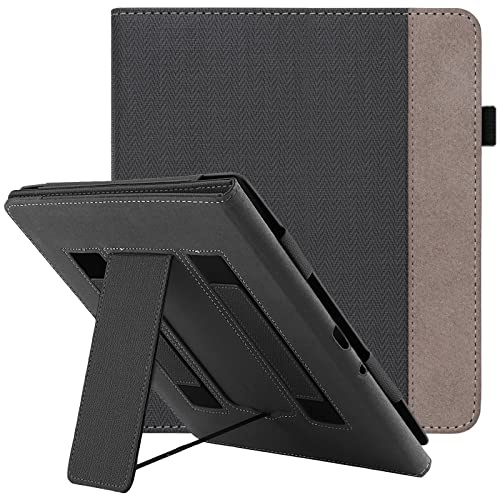 WALNEW Stand Case for Kindle Scribe 10.2 Inch (2024/2022 Released) – Two Hand Straps Premium PU Leather Cover with Auto Sleep/Wake and Pen Holder for Amazon Kindle Scribe Ereader (New Black)
