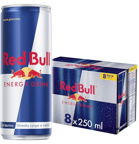 Red Bull Energy Drink Original 250 ml 8 Lattine | Contiene caffeina, taurina, vitamine del gruppo B, zucchero e acqua, 250 ml, confezione da 8 lattine