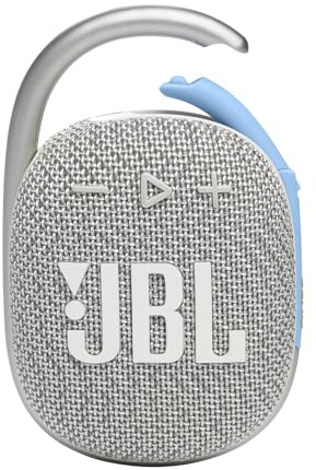 JBL Clip 4 Eco Bluetooth Lautsprecher aus recyceltem Material - Weiß – Wasserdichte, tragbare Musikbox mit praktischem Karabiner – Bis zu 10 Stunden kabelloses Musik Streaming