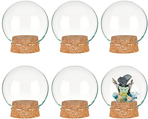 BENECREAT Set of 6 Glass Dome Lid Decorative Display Jars 64.5x70.5mm Bell Shaped Glass Jars with Cork Base for Party Favors, Art and Small Projects inner， Diameter: 39mm