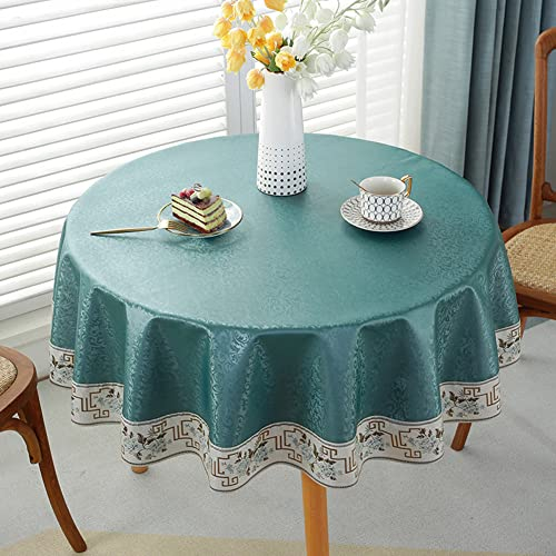 Lsimeru Türkis Tischdecke Abwaschbar Rund 180cm Küche Jacquard Blumen Wasserdicht Waschbar Outdoor Gartentischdecke Wetterfest Tischtuch Pflegeleichte Fleckschutz Tafeldecke