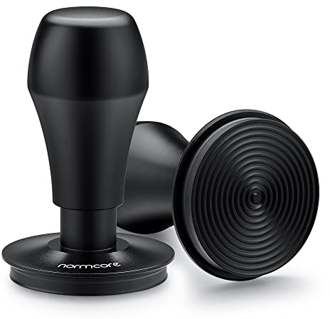 Normcore 58.5mm Espresso Coffee Tamper V4 - Titanium PVD Coating Ripple Base - Spring Loaded Tamper - 15lb / 25lb / 30lbs Replacement Springs - Anodized Aluminum Handle and Stand, Black