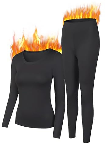 YADIFEN Womens Thermal Underwear Set Ultra Soft Warm Base Layers Black