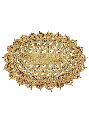 CarpetFine Tappeto di Iuta Cate Ovale colore naturale Beige 80x150 cm tessuto a mano di iuta | Tappeto naturale stile boho Tappeto Ovale a tessitura piatta per soggiorno e camera da letto