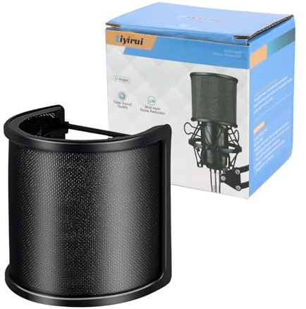 U-Shaped Mic Pop Filter,Liyirui Upgraded Three Layers[Metal Mesh & Foam & Etamine Layer] Mic Shield Mask for 35mm to 50mm Microphone for Recording Studio,Videos, Streaming, Podcast (Black, Small)