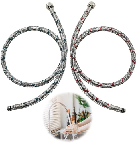 2 Stück Anschlussschlauch Armatur G3/8 x M10, Wasserhahn Schlauch Verlängerung Edelstahl Verbindungsschlauch Flexschlauch Verlängerung 60cm Wasserhahn Anschlussschlauch 3/8 Zoll für Mischbatterie