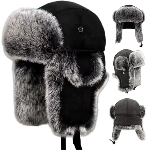 OSMARI Unisex Wildleder Pilotenhut Trappermütze Russische Mütze Wintermütze Bombermützen für Herren, winddichte Kunstfellmütze mit Ohrenklappen für Radfahren, Camping, Wandern