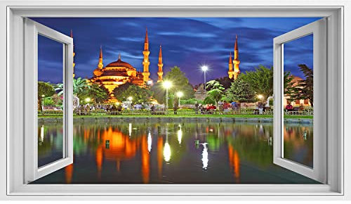 islandburner Prime Bild auf Leinwand Fensterblick Blaue Moschee Istanbul Türkei Sagenhaft Bilder Wandbilder Poster