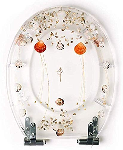 WC-Sitz Slow inklusive WC-Sitz und Bezug aus Kunstharz mit 3D-Effekten, robustem WC-Deckel mit Delfinen, Seesternen und echten Muscheln