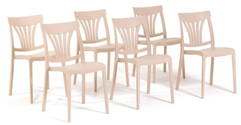 SIEDITI FUORI E DENTRO Sedie Gina in resina con fibra di vetro impilabili per l'interno/esterno (Crema, 6)