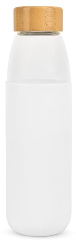 Bravich Glass Water Bottle - 540ml. White Bamboo Lid & Silicone Sleeve. Borosilicate Glass - Bpa Free & Leak Proof. Drinking Bottle For Home, Gym & On-the-go!