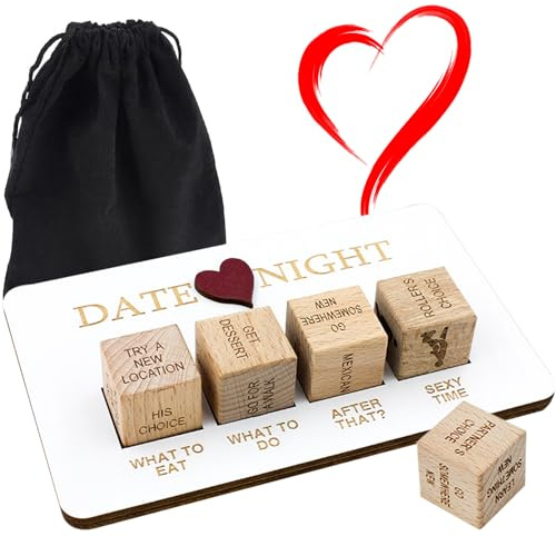 JVHLOV Dadi in legno per appuntamenti notturni, set di dadi portatili romantici e divertenti idee per appuntamenti notturni, per coppie, giochi di dadi unici con custodia, per coppie, San Valentino,
