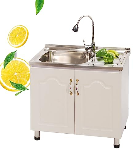 Badezimmer-Waschtisch, Waschraumwaschbecken mit Unterschrank, freistehendes Edelstahlwaschbecken mit ausziehbarem Wasserhahn, Außenwaschbeckensc
