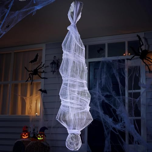 JOYIN 180cm Halloween-Kokon-Leiche zum Aufhängen für Halloween-Dekorationen im Freien, lebensgroße Leichen-Requisiten, gruselige Skelett-Körperdekoration, Friedhof, Halloween, Spukhaus