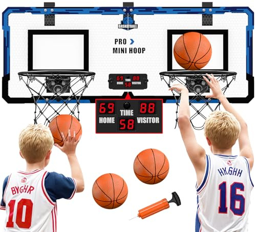 HYES 2-Spieler Mini Basketballkorb für Kinder, Basketballkorb Set für Zimmer Mit 4 Ball Pumpe Indoor Outdoor Basketballbrett, Sport Spielzeug Basketball Board, blau