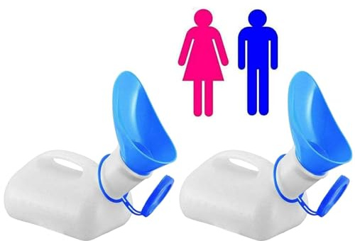 True Face Urinal Bottle Unisex ● Portable ● 1000ml Bedside Urinals for Men Spillproof - Pee Bottle - Travel Urine - Camping Outdoor Journey Blue 2 Pack