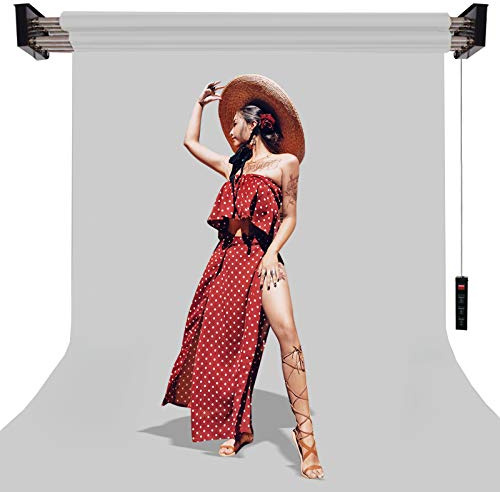 BOLLUMA Motorized Electric Paper Backdrop Stand with Remote Control, Wall Ceiling Mount Background Support System, 6 Rollers for Photography Studio Video Backdrop Paper, PVC, Vinyl