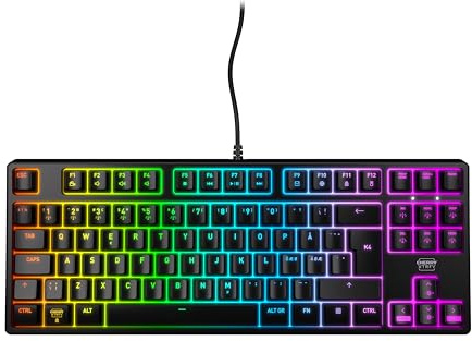 CHERRY XTRFY K4V2 TKL, Trådbundet Gaming-Tangentbord Utan Numerisk Knappsats, Pan-Nordisk Layout (QWERTY), RGB-Belysning, Mekaniska MX2A RED-Brytare, Svart