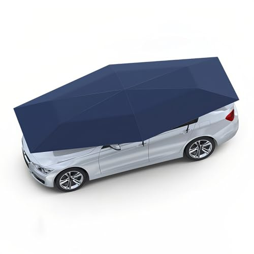 Carpa para automóvil, cochera móvil, Plegable automáticamente, Cubierta para automóvil, protección UV, Impermeable, 13,7 pies/15 pies/15,9 pies (semiautomática y automática) (Azul Marino, semiautomá