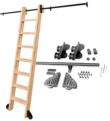 CuNtoHHH Rollleiter-Hardware-Kit, Schiebe-Hardware, Rollbibliotheks-Kit (ohne Leiter), 3,3 bis 20 Fuß, rustikales Schwarz, einziehbare Rollleiter-Hardware, Bibliotheks-Schiebeleiter-Hardware-Kit + BO
