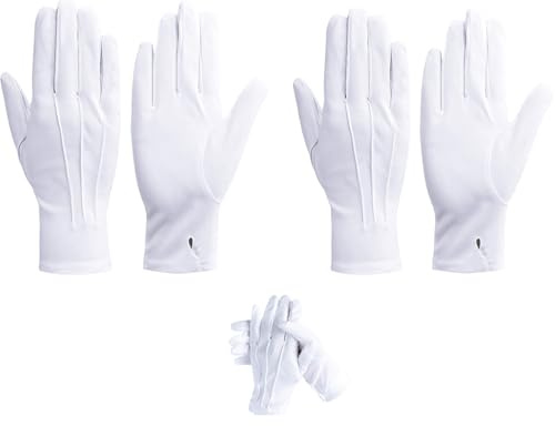 YHTCC 2 Paar weiße Handschuhe, atmungsaktiv und weich, weiße Baumwollhandschuhe, genäht mit Schnappverschluss, wiederverwendbar, geeignet für Polizei-Frack, Ehrengaraden, Bekleidungsparaden, weiß, One