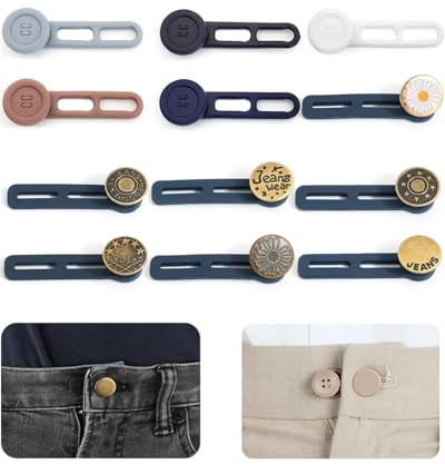 YOCDNOV Juego de 12 Piezas Extensores Cinturón para Pantalones - Extensores Botones Ajustables Conjunto Extensores Cinturón Sin Costuras para Pantalones Cortos Unisex Faldas Vaqueras （Sección B）