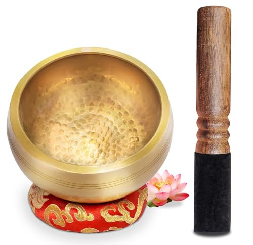 Vexloria klangschale, tibetische Klangschale Set- 13cm, klangschalen mit hochwertigem Holz Klöppel und Himalaya Kissen, perfektes zur Yoga Meditation, Entspannung und Achtsamkeit, das ideale Geschenk