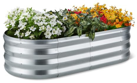 Amazon Basics Raised Garden Bed, Galvanised Steel, Metal Planter for Herbs, Vegetables and Flowers, Open Base, 121.9 x 61 x 30.5 cm, 1-Pack, Silver