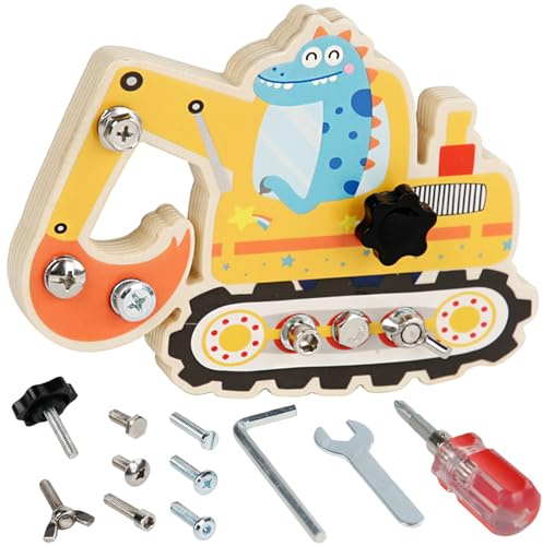 AUNGKWANG Montessori Spielzeug ab 3 4 5 Jahre, Bagger Spielzeug, Busy Board Holz Schraubbrett Holzspielzeug, Holzspielzeug, Motorikspielzeug Schraubenzieher, Lernspielzeug Geschenke für Kinder