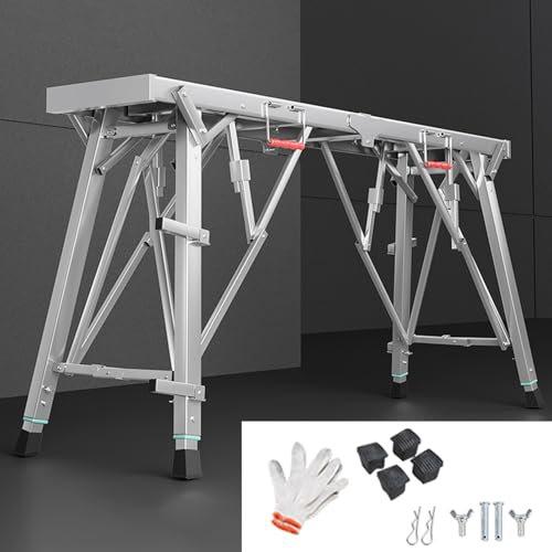 EXCLURA Andamio Plataforma de Andamio Compacta con Herrajes, Plataforma de Trabajo de Acero Galvanizado con Reposapiés, Juego de Tablones de Andamio Multiusos de Altura Regulable(Style 1)