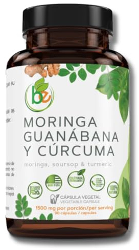 Moringa, Guanabana & Curcuma (Moringa, Soursop, & Turmeric) 90 Capsules 1500 mg per Serving Powerful Blend of 100% Natural Premium Ingredients, Vegetable, cultivada organicamente |organically Grown