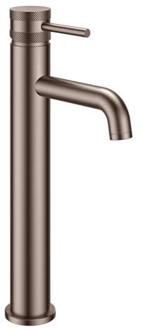 Tall Mono Basin Mixer Tap - Brass Construction Deck Mounted Dual Handle Options Modern High-Rise Design Flexi Tails Included (Brushed Bronze)